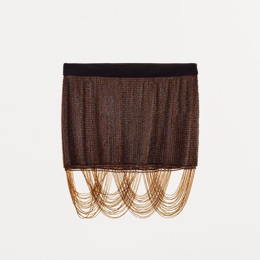 Zara Brown Beaded Fringe Mini Skirt